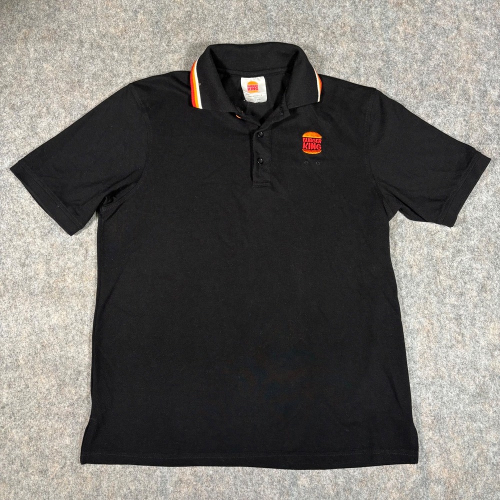 Burger King Polo Shirt Employee Unisex S Black Striped Collar Crew Uniform